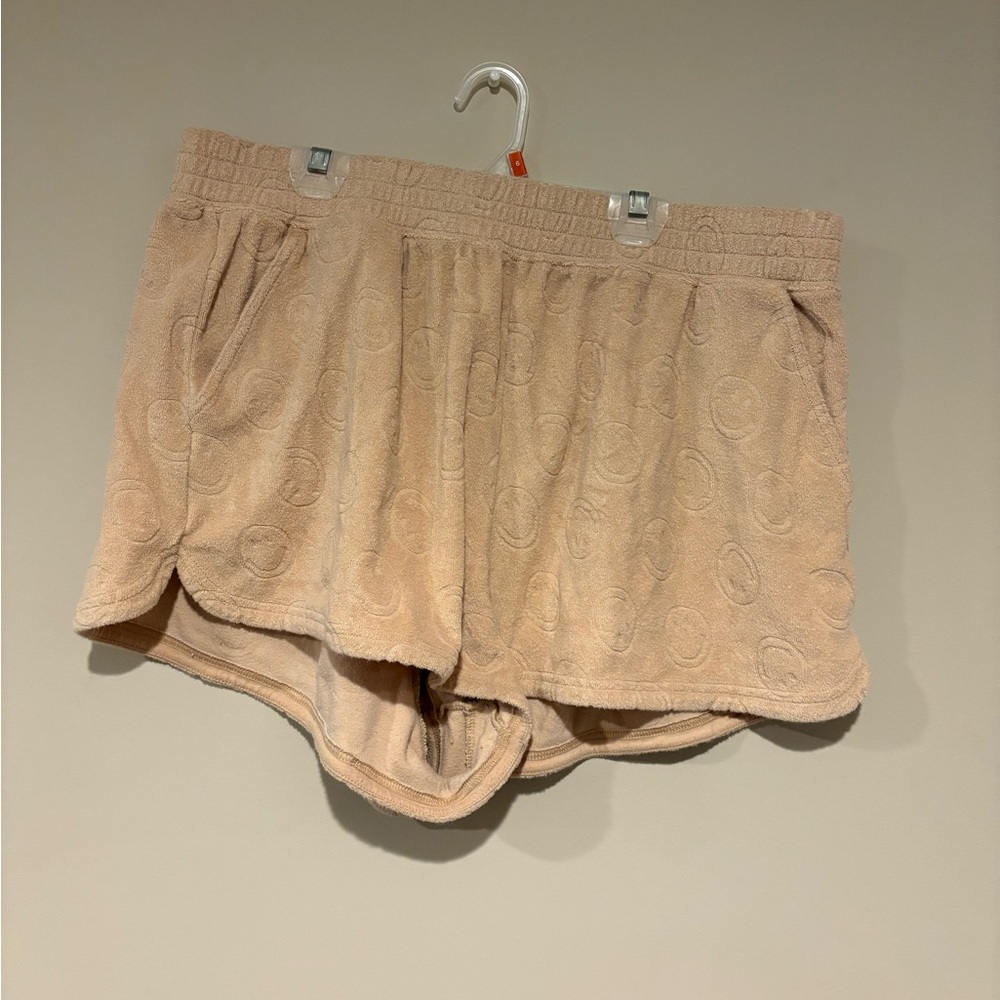 Women's Tan Aerie Lounge Shorts with smileys